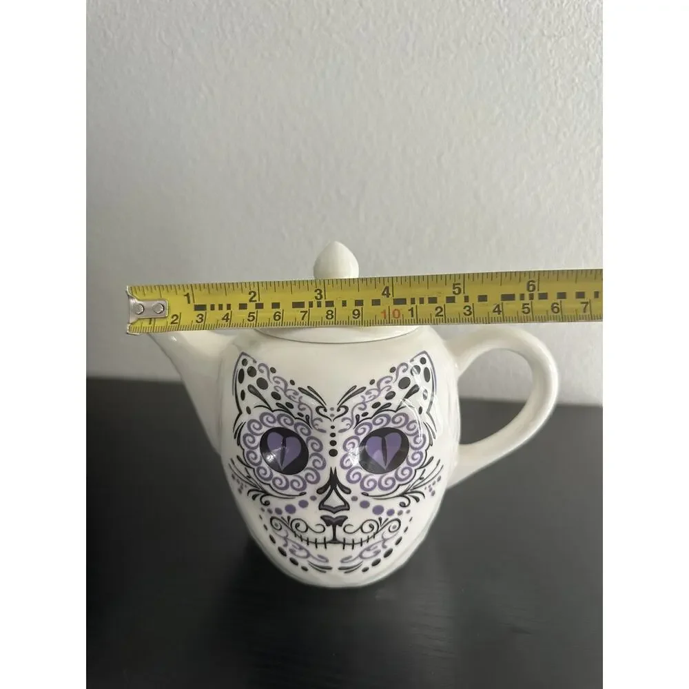 Cat Sugar Skull Day Of The Dead Teapot 2014 Archie McPhee Purple & Black